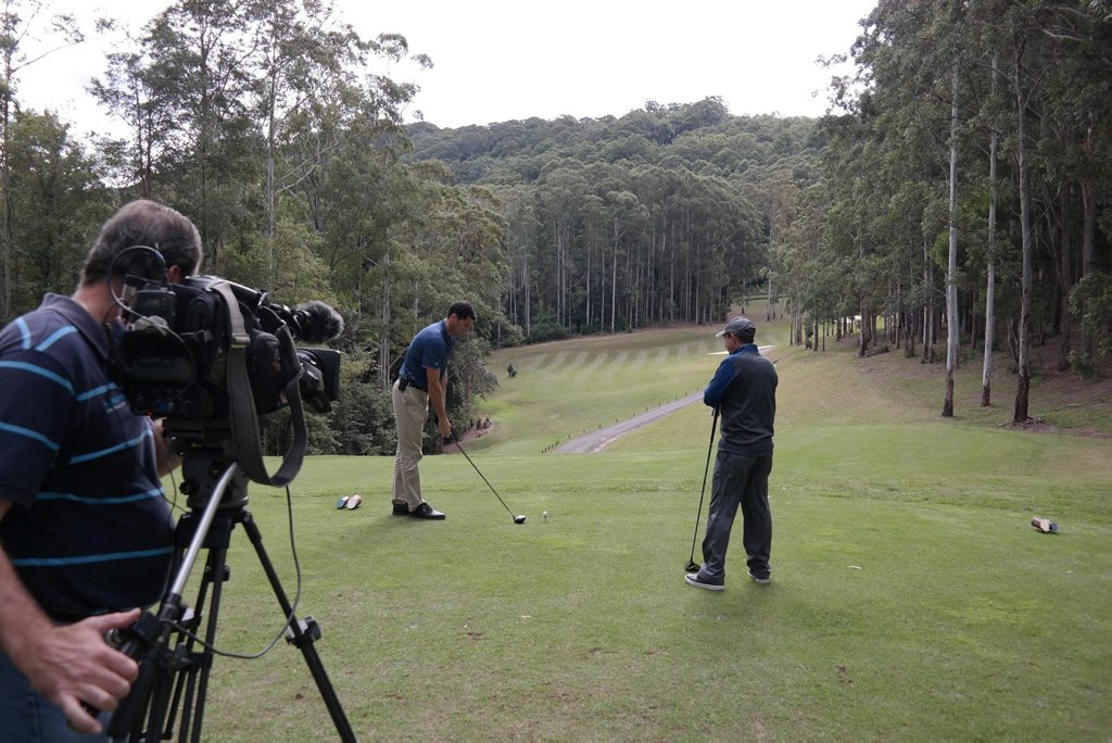 A round of golf between John Eales and Paul Gow at Bonville Golf Resort will soon feature on Fox Sports program The Golf Show. A round of golf between John Eales and Paul Gow at Bonville Golf Resort will soon feature on Fox Sports program The Golf Show.